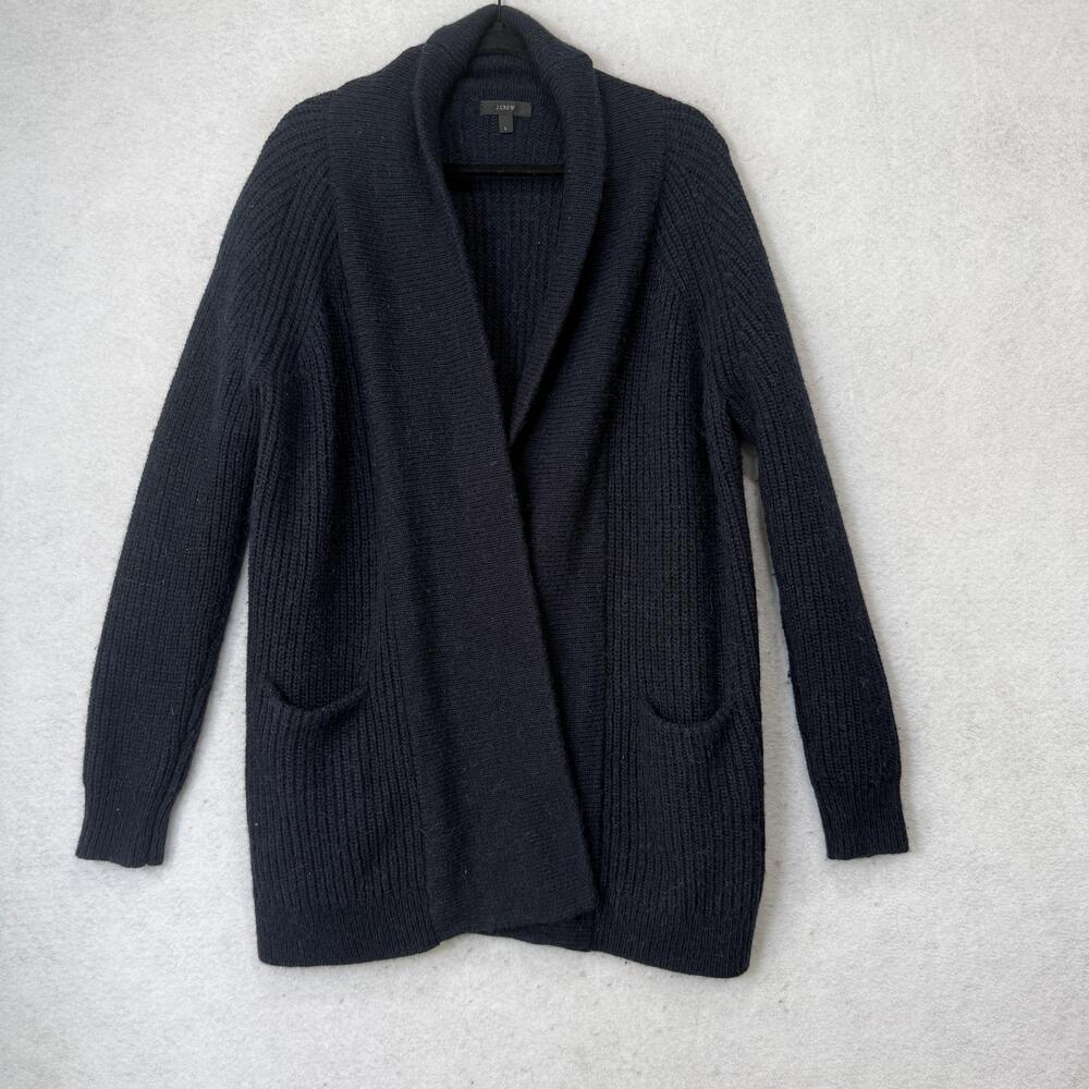 J Crew Cardigan Sweater Mens Large Blue Shawl Collar Open Front Knit Pockets
